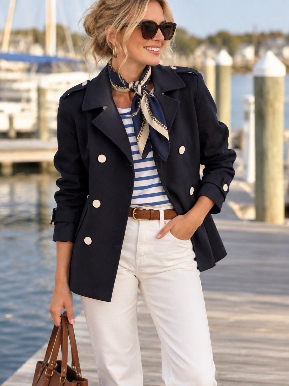 Talbots Navy Double-Breasted Pea Coat Jacket Lined Pockets Sz M anchor buttons